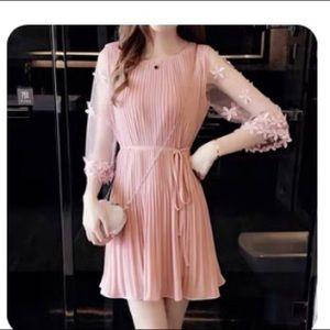 Pink lace floral cute Korean style dress